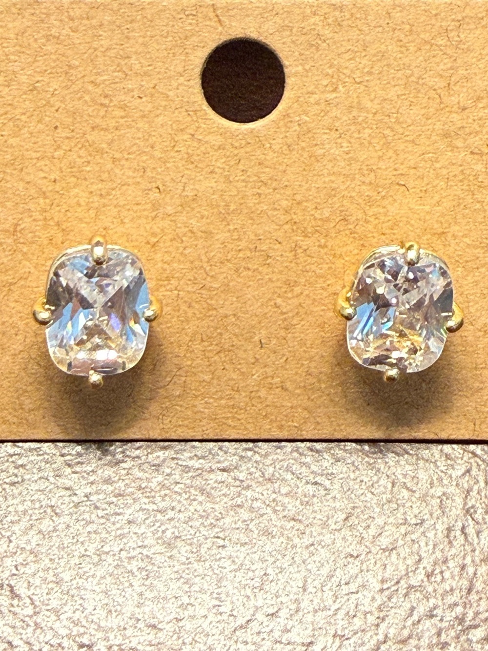 Stud Cubic Zirconia Earrings Dazzling Gold-tone 1/2” - Picture 2 of 4